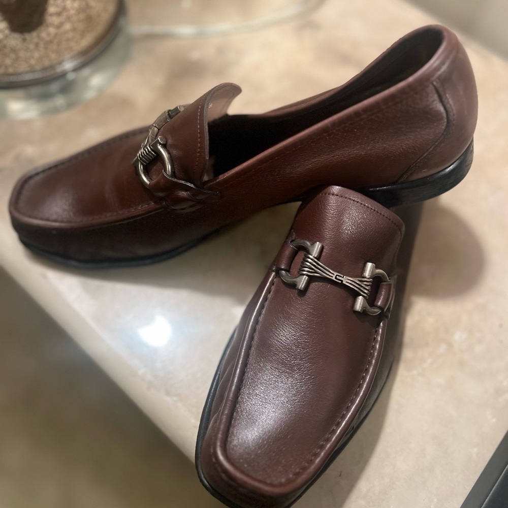 Salvatore Ferragamo Brown Leather Loafers with Silver Accents - Picture 5 of 8